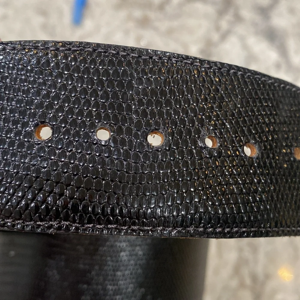 Kleinberg Sherrill Genuine Exotic Leather Belt w/ Gold Bubbly Buckle Detail 1988